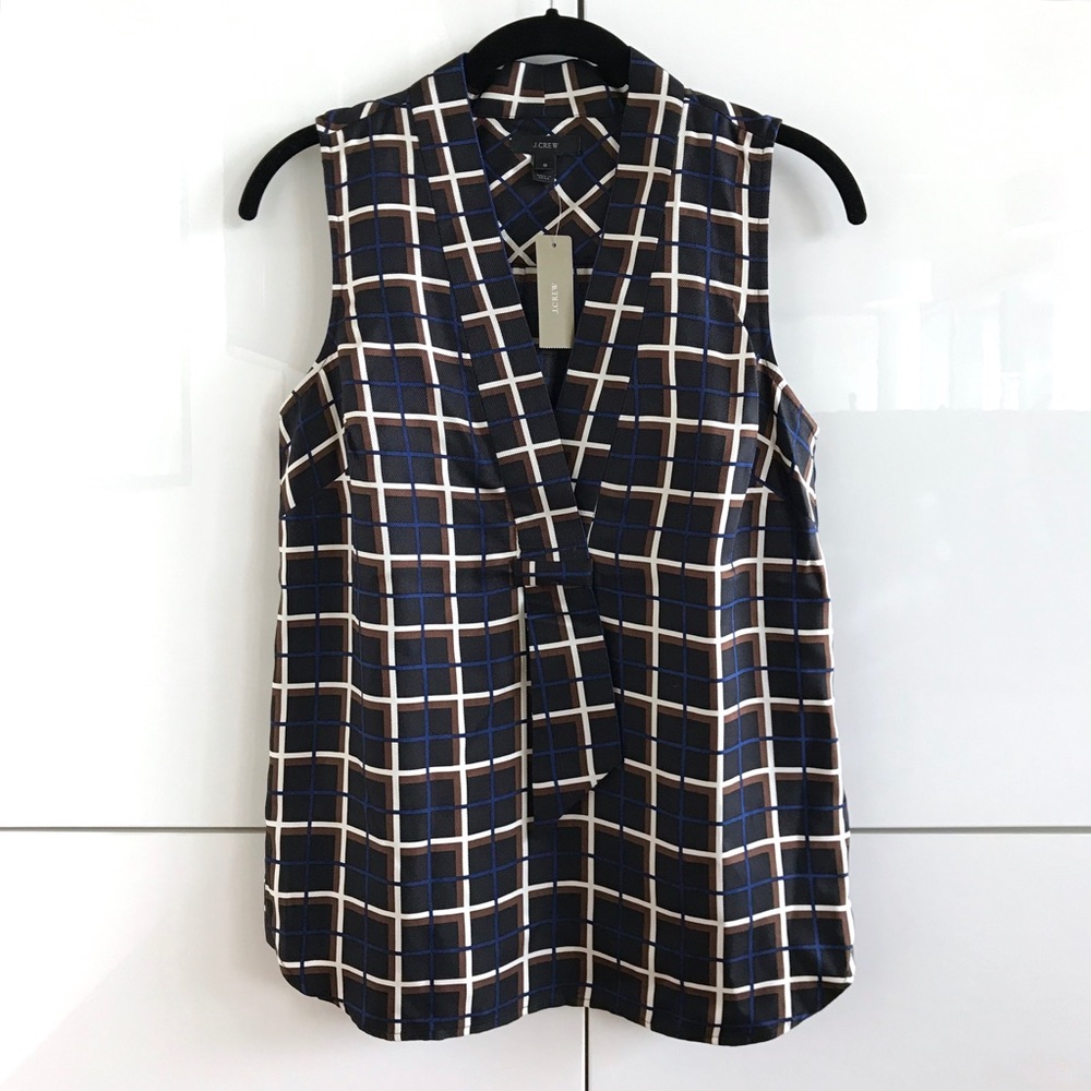 🚫SOLD🚫 NWT J. Crew Silk V-Neck Windowpane Top - Picture 3 of 8